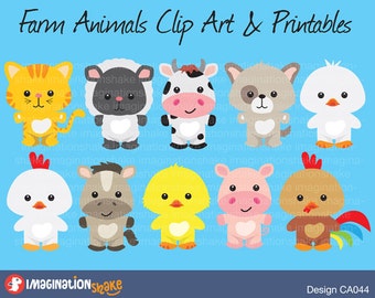 Farm Animals Clip Art & Printables Set / Clipart / Animals Nursery / Baby Shower Animals / Horse / Duck / Rooster / Pig / Dog / Cat / Cow