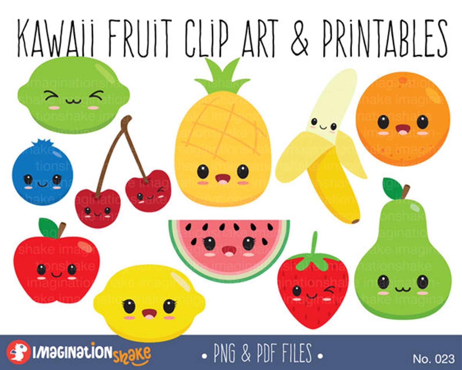Kawaii Fruit Party Clip Art & Printables Set / Cutesy Fruit Clipart ...