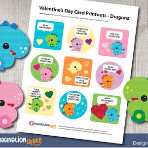 Afdrukken Valentijnsdag kaart Draken AFDRUKBARE DIY / Liefdeskaarten / Valentijnsdagkaarten / Uitsparingen klaslokaalkaarten / Kaarten voor schattige kinderen