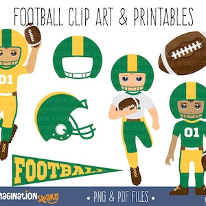 Green and Gold Football Players Clip Art & Printables / Football Team Clipart / Football Decorations / Football Party Printables / No. 013
