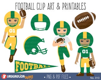 Green and Gold Football Players Clip Art & Printables / Football Team Clipart / Football Decorations / Football Party Printables / No. 013