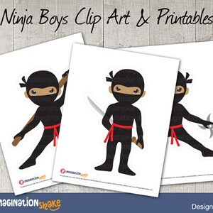 Black Ninja Boys Clip Art Printables / Brown Ninjas / Wall Decorations ...