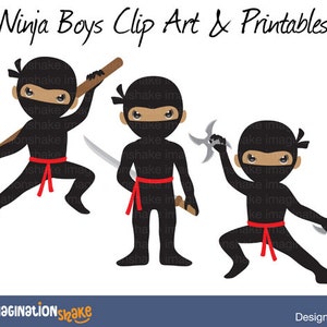 Schwarze Ninja Jungen Clip Art Printables / Braune Ninjas / Wanddekoration / Ninja Ausdrucke / Ninja Party Dekoration / Geburtstags Ninjas / Nr. 002