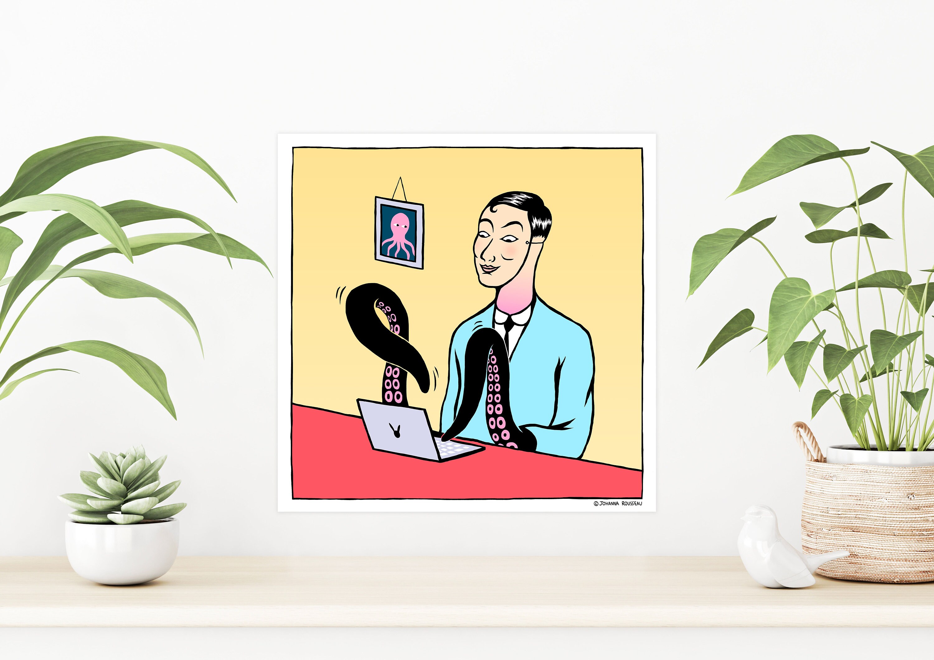 At Work Print - Affiche Carrée 29, 7 X Print Digital Illustration Dessin Impression Décoration Poste