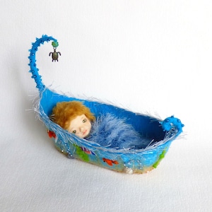 Unique cozy felted bed &quot;Sea fantasy&quot; for Irrealdoll, Realfee,Pukifee,Lati Yellow and dolls similar format Dollhouse furniture Doll fairy bed
