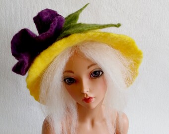 Felted hat for Feeple60, Smart doll, Dollfie and dolls 1/3 SD format Hat size 8-9 SD hat BJD 1/3 clothes Doll yellow hat Smart doll clothes