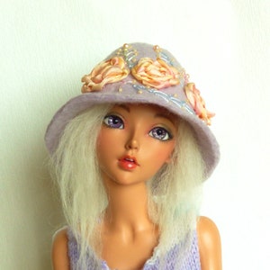 Felted hat size 8-9 for Feeple60, Kaye Wiggs, Smart doll, Dollfie and dolls 1/3 SD format SD hat BJD Embroidered hat Feeple60 clothes image 2