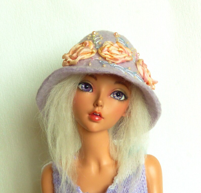Felted hat size 8-9 for Feeple60, Kaye Wiggs, Smart doll, Dollfie and dolls 1/3 SD format SD hat BJD Embroidered hat Feeple60 clothes image 2