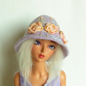 Felted hat size 8-9 for Feeple60, Kaye Wiggs, Smart doll, Dollfie and dolls 1/3 SD format SD hat BJD Embroidered hat Feeple60 clothes image 1