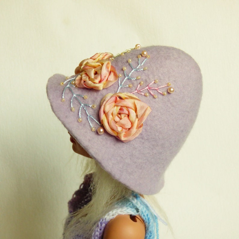 Felted hat size 8-9 for Feeple60, Kaye Wiggs, Smart doll, Dollfie and dolls 1/3 SD format SD hat BJD Embroidered hat Feeple60 clothes image 4
