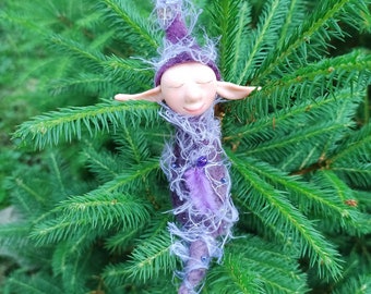Älvokokong OOAK Konstdocka Älvbaby Liten älvodocka Älvdocka Fantasidocka Polymerlera älvodocka Gnomdocka Älvminiatyr