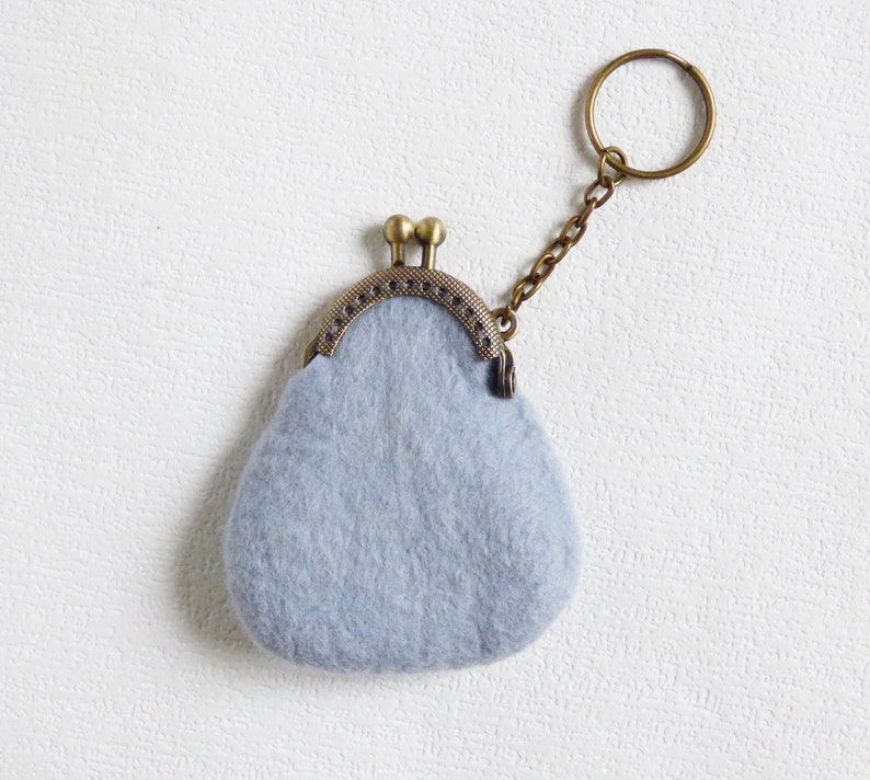 Tiny felted coin purse keychain Embroidery flower silk ribbon Bag pendant Wife gift Girlfriend gift Coin purse clasp Stylish women accessory