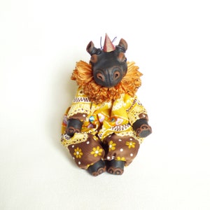 OOAK Art doll Hippo Poseable doll animal Polymer clay Hippo figurine Collectible doll Interior doll Home decor