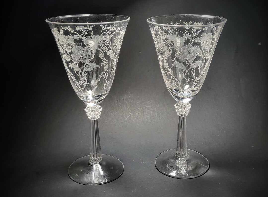 Fostoria Etched Crystal Stemware Water/wine Glass. Two 2 Piece Set
