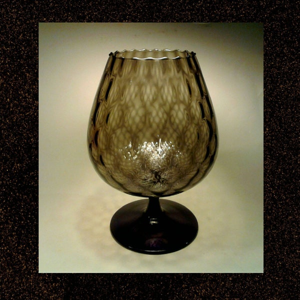 Empoli Italian Art Glass Mid Century Design. Large Diamond Quilt Optic pattern Smokey Grey Giant Decorative Brandy Glass/Vase