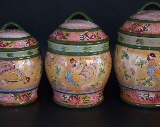 Dana Cullen Design, Zrike 3 Pc. Hand Painted Earthenware Canister Set