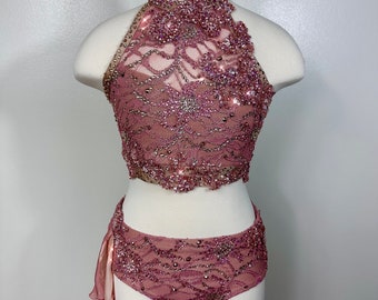 Pink Lace Lyrical Dance Costume, Custom Couture Costumes, Kiki Costumes, Child Medium Solo  Dance Costume