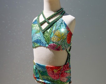 Traje de baile personalizado con pedrería, talla 6 para niña – Traje de competición de jazz lírico – Atuendo brillante para recital – Ropa de baile de alta costura hecha a mano