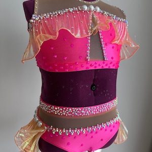 Hot Pink Rhinestoned Dance Costume, Custom Couture Costumes, Kiki Costumes, Child Small Solo Dance Costume, Child’s Dancewear