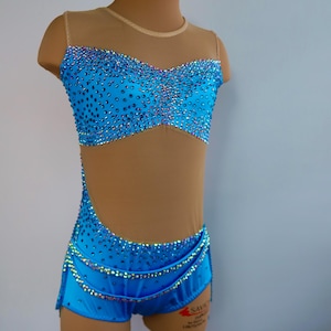 Electric Blue Girls Dance Costume, Custom Couture Costumes, Jazz, Kiki Costumes, Child Large, Solo Dance Costume, Blue Leotard, Dancewear