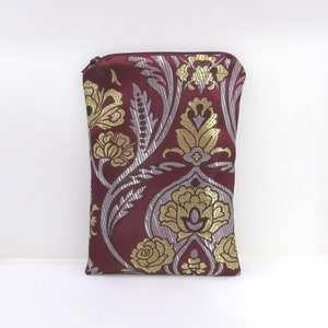 Brocade Tarot Card Bag Burgundy, Gold, and Silver with Satin Lining Zipper Boudoir Jewelry Tarot Fortune Telling Runes Pouch Fancy