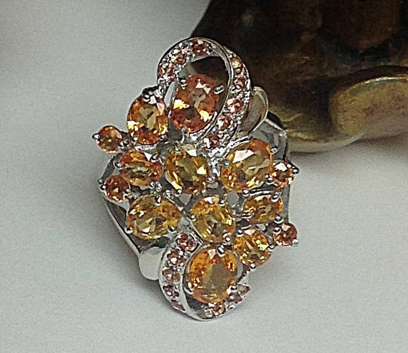 Genuine Orange Sapphire Flower Bouquet Ring image 1