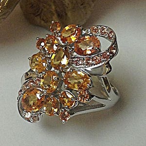 Genuine Orange Sapphire Flower Bouquet Ring image 2