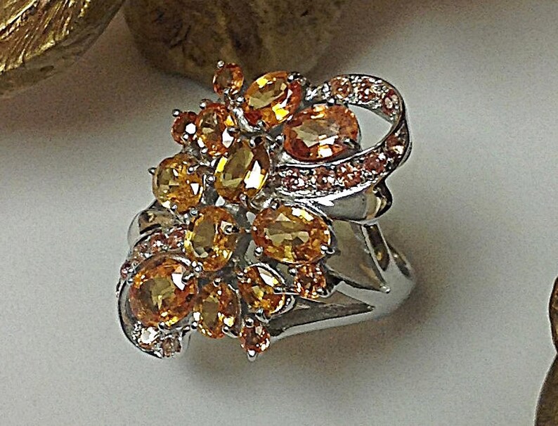 Genuine Orange Sapphire Flower Bouquet Ring image 2