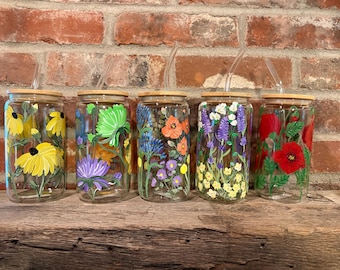 Hand Painted Glasses Tumblers with Flowers