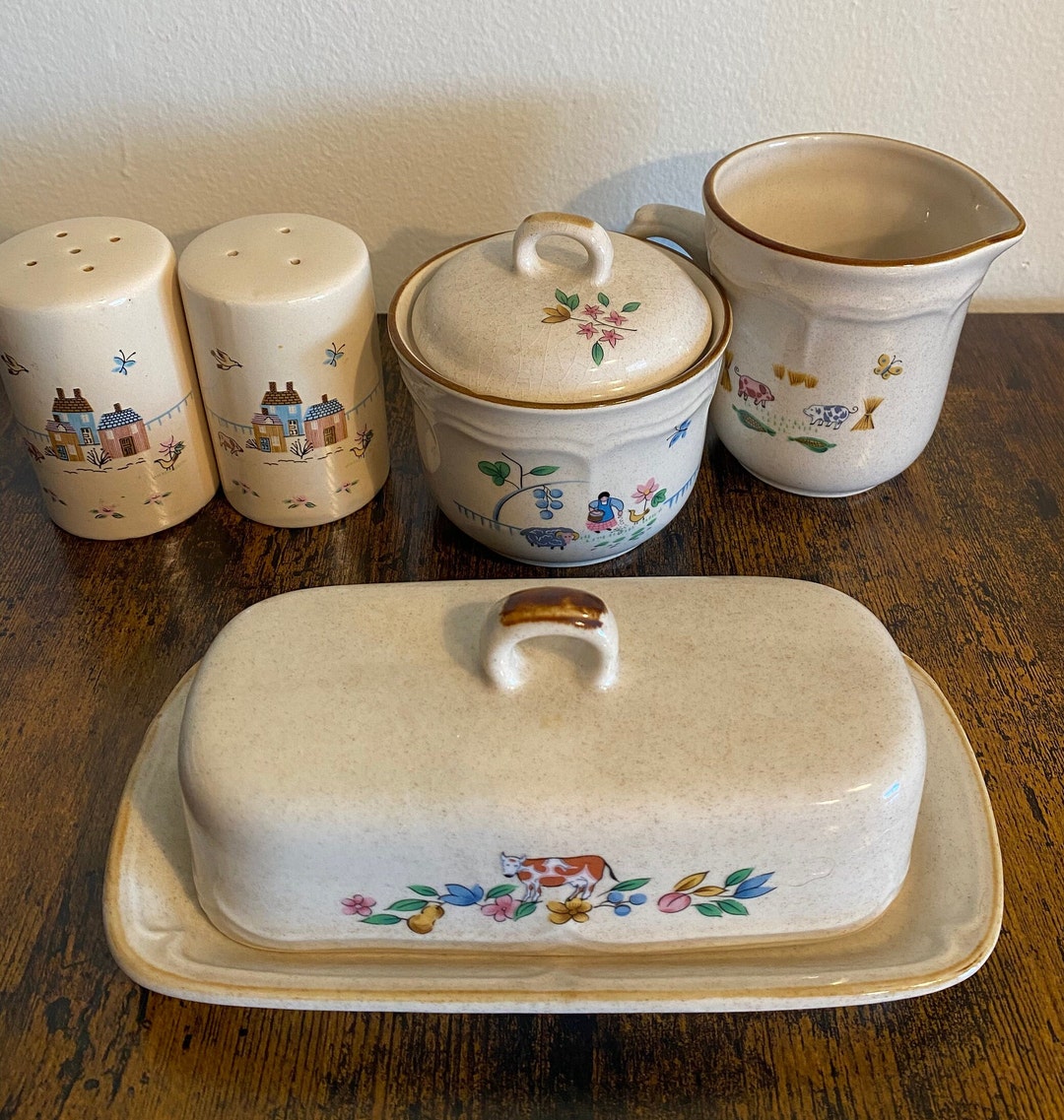 Heartland Lovely Vintage Stoneware Hostess Set: Salt and Pepper, Cream ...