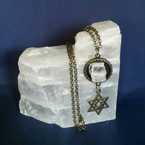 Sacred Geometry Crystal Selenite Necklace Merkaba Pendant / Crystal Selenite Spiritual Metaphysical Meditation Jewelry Gift for Her