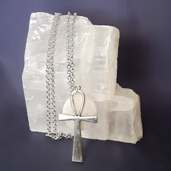 Crystal Selenite Necklace / Egyptian Ankh Necklace Crystal Jewelry / Egyptian Goddess Necklace / Raw Selenite Crystal Stone Egypt  Necklace