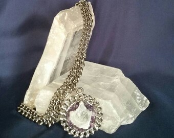 Selenite Crystal Necklace, Amethyst Moon Goddess Pendant