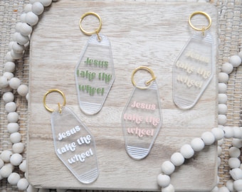 Jesus Take The Wheel Keychain I Retro Motel Key I Christian Keychain I Christian Gift I Motivational Keychain I Boho Keychain I Faith Gift