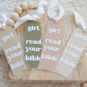 Acrylic Bookmark, Bible Bookmark, Christian, Bookmark, Girl Read Your Bible Bookmark, Christian Gift, Vinyl Bookmark, Baptism Gift