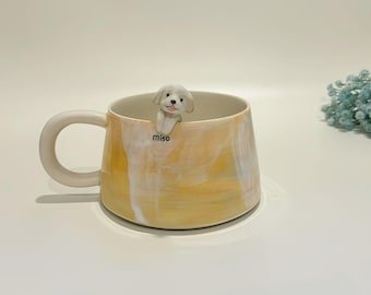 Taza de cerámica hecha a mano con retrato de mascota: Taza de café personalizada de gato y perro, 400 ml.