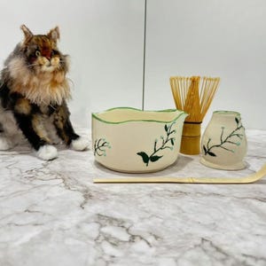 Matcha Bowl Set, Green Tengman Matcha Bowl, Personalized Matcha Bowl, Egg Bowl Set, 17OZ