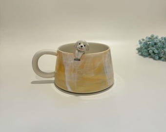 Tazza in ceramica con ritratto di animali domestici fatta a mano: tazza da caffè personalizzata con gatto e cane, 400 ml