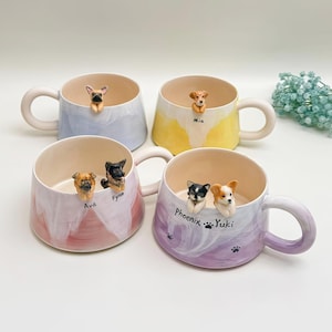 Tazza con ritratto di animale domestico sfumato, Tazza con statuetta di animale domestico fatta a mano, Tazza da caffè personalizzata, Regalo per papà di cani