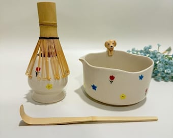Customized Matcha Bowl Set for Pet Cat and Dog Portraits, Handmade Drawing Matcha Bowl, Personalized 500ml Matcha Set