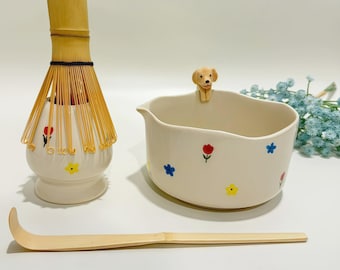 Set di ciotole per Matcha personalizzate per ritratti di cani e gatti domestici, ciotola per Matcha disegnata a mano, set per Matcha personalizzato da 500 ml