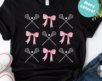 Lacrosse Bows Shirt, Pink Lacrosse Tshirt, Lacrosse Girlfriend, LAX Game Day Shirt, Lax Coach Shirt, Lacrosse Mama Shirt, Coquette Lacrosse