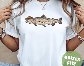 Cowboy Trout Tshirt, Trout Wearing A Cowboy Hat Tee, Western Tshirts, Cowgirl Shirts, Fishing Tshirts, Fisherman Gift, Funny Trout Tshirt