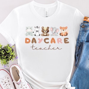 Kindergärtnerin Tier Shirt, süße Kindertagesstätte Shirts, Prek Lehrerin Shirt, Kleinkind Lehrer T-Shirt, Tagesmutter Lehrer Geschenke, Kinderbetreuer Shirts