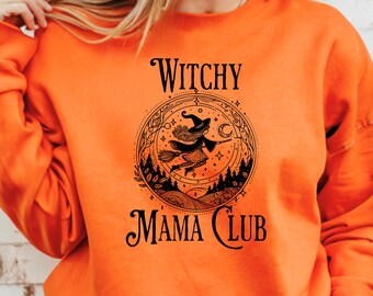 Witchy Mama Club Crewneck Sweatshirt, Halloween Mama Hoodies, Gruseliges Mama Shirt, Halloween Mama, Geschenke für Mama, Herbst Mutter Sweatshirt, Hexe