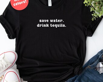 Maglietta "Salva l'acqua, bevi tequila", magliette divertenti per bere, maglietta da barca, magliette da lago, maglietta estiva, maglietta "Vacanza alcolica, crociera, Margarita"