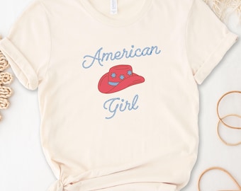 Amerikanisches Mädchen Shirt, USA Cowgirl Shirt, Cowboy Hut T-Shirt, Vintage Cowgirl Shirt, USA Tshirts, Womens Amerika Shirt, 4. Juli T-Shirt, USA Geschenk