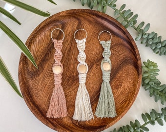 Twisted Wooden Bead Macrame Tassel Keychain Car Keys Accessories Purse Bag Charm Customize Personalized Made to Order Gift