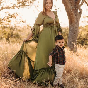 slim fit dress slacks Forest Green Pleated Ruffle Off Shoulder Maternity Maxi Dress – PinkBlush main image 0
