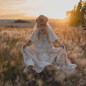 Old Green Goddess Dress With High Slit by ZeBuBeYou® ~ Boho Fairycore Clothing Forest For Photo Shoot ~ Fairy Tale Dress Women ~ Lauren ~